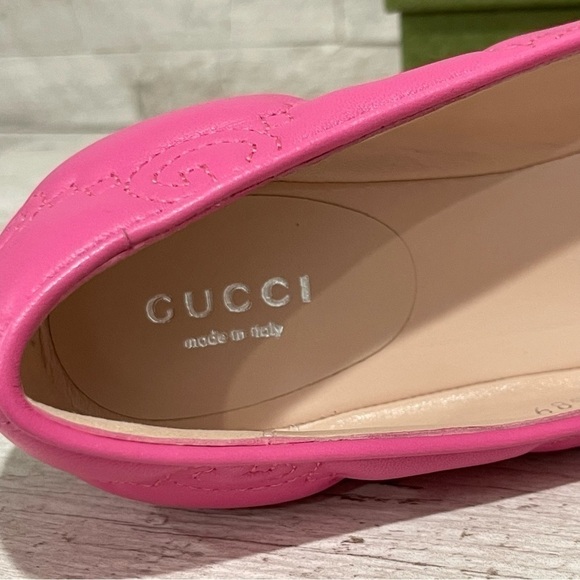 GUCCI Monogram Pink Quilted Matelasse Leather GG Bow Ballet Flats SZ 37.5 $920 - Picture 15 of 16